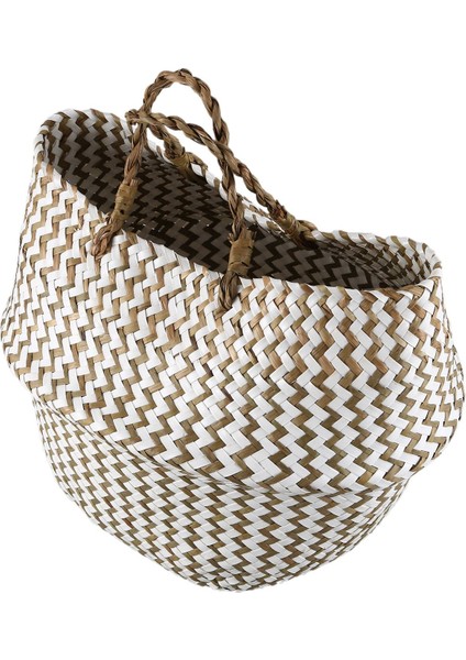 Katlanabilir El Yapımı Deniz Çayırı Depolama Sepeti Hasır Rattan Göbek Saman Bahçe Saksı Dalga Desen Ekici Elbise Sepeti Bej (Yurt Dışından) modelleri