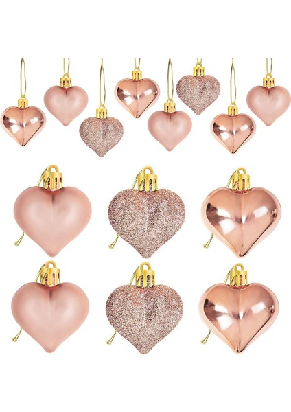 24 Adet Gül Altın Günü Kalp Şeklinde Süsler Kalp Şeklinde Baubles Süsler Ev Ağacı Asılı Süslemeleri (Yurt Dışından)