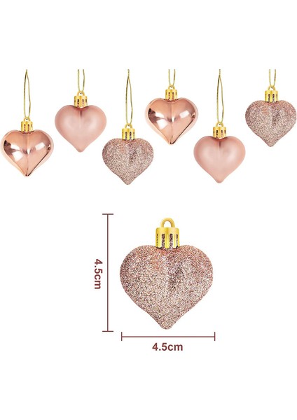24 Adet Gül Altın Günü Kalp Şeklinde Süsler Kalp Şeklinde Baubles Süsler Ev Ağacı Asılı Süslemeleri (Yurt Dışından)