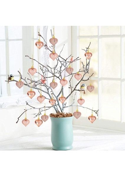 24 Adet Gül Altın Günü Kalp Şeklinde Süsler Kalp Şeklinde Baubles Süsler Ev Ağacı Asılı Süslemeleri (Yurt Dışından)