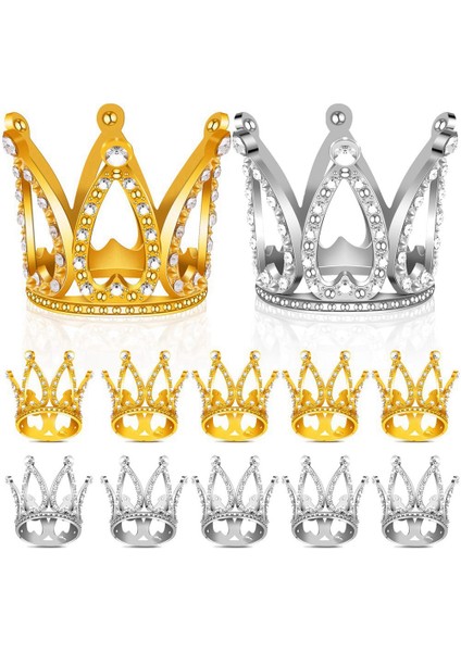12 Pcs Mini Taç Kek Topper, Altın ve Gümüş Rhinestone Taç Kek Topper Süslemeleri Bebek Duş Doğum Günü Partisi Için (Yurt Dışından)