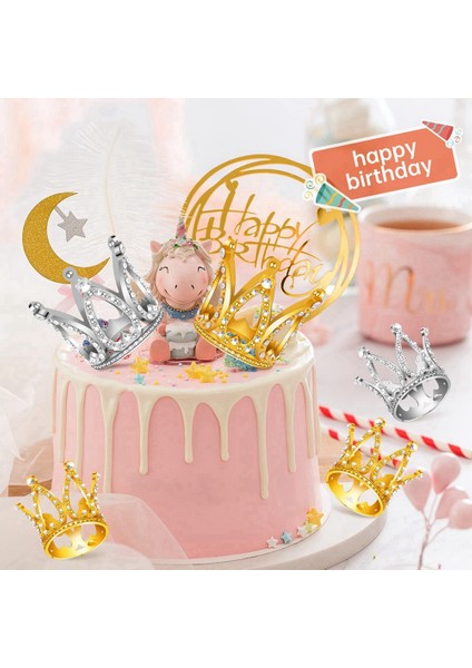 12 Pcs Mini Taç Kek Topper, Altın ve Gümüş Rhinestone Taç Kek Topper Süslemeleri Bebek Duş Doğum Günü Partisi Için (Yurt Dışından) indirimleri