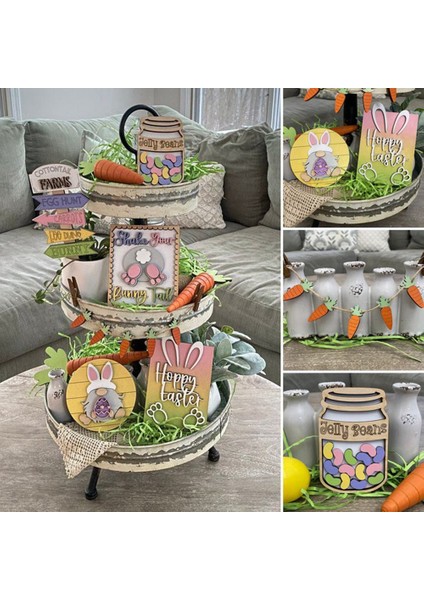 Paskalya Katmanlı Tepsi Süslemeleri Çiftlik Evi Dekor Ev Ofis Için Mutfak Rafı Masa Işareti Paskalya Partisi Için (Yurt Dışından) fırsatları