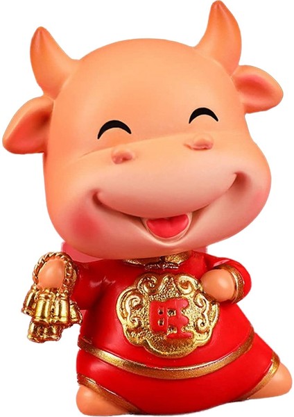 2021 Zodyak Öküz Reçine Öküz Yıl Minyatür Heykelcik Uğurlu Inek Dekorasyon Bobblehead Reçine Sığır Masaüstü Süsler-A (Yurt Dışından)