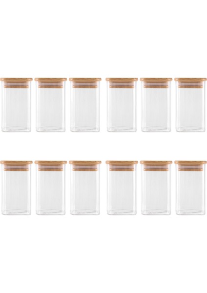 Bambu Kapaklı 12 Adet Cam Baharat Kavanozları, 8 Oz Hava Geçirmez Kare Baharat Kapları, Baharat Tuz Şekeri Için Boş Baharat Kavanozları (Yurt Dışından)