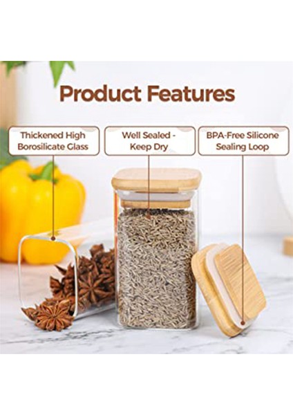 Bambu Kapaklı 12 Adet Cam Baharat Kavanozları, 8 Oz Hava Geçirmez Kare Baharat Kapları, Baharat Tuz Şekeri Için Boş Baharat Kavanozları (Yurt Dışından) fiyatları