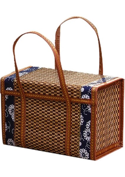 Piknik Dokuma Sepet Hasır Saklama Çantası Kolu Katlanmış Meyve Alışveriş Gıda Kolu Rattan Çim Katlanabilir Bambu Sepet (Yurt Dışından) fiyatları