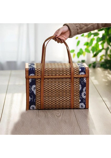 Piknik Dokuma Sepet Hasır Saklama Çantası Kolu Katlanmış Meyve Alışveriş Gıda Kolu Rattan Çim Katlanabilir Bambu Sepet (Yurt Dışından) modelleri