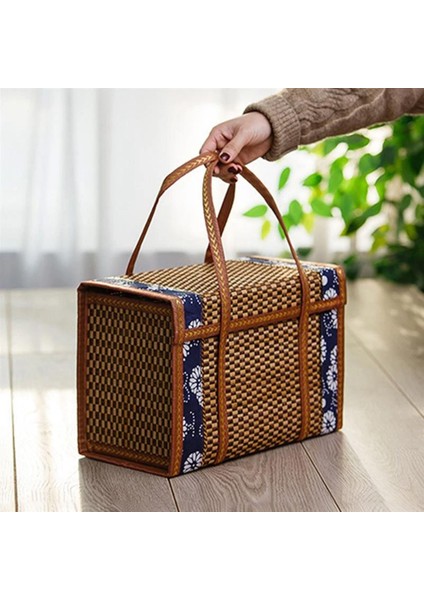 Piknik Dokuma Sepet Hasır Saklama Çantası Kolu Katlanmış Meyve Alışveriş Gıda Kolu Rattan Çim Katlanabilir Bambu Sepet (Yurt Dışından) fırsatları