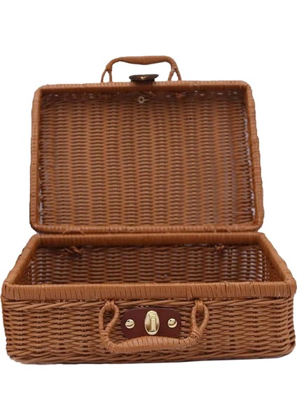 Piknik Sepeti, Dokuma Hasır Vintage Bavul Dokuma Depolama Sepeti Rattan Saklama Kutusu Piknik Örgü Çamaşır Sepeti B (Yurt Dışından)