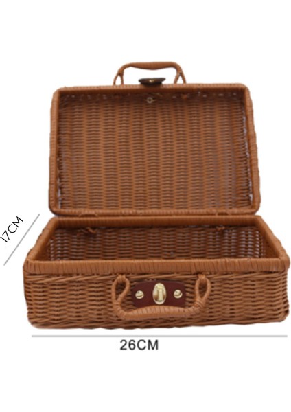 Piknik Sepeti, Dokuma Hasır Vintage Bavul Dokuma Depolama Sepeti Rattan Saklama Kutusu Piknik Örgü Çamaşır Sepeti B (Yurt Dışından)