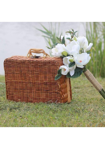 Piknik Sepeti, Dokuma Hasır Vintage Bavul Dokuma Depolama Sepeti Rattan Saklama Kutusu Piknik Örgü Çamaşır Sepeti B (Yurt Dışından)