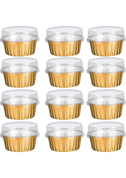 Kapaklı Tatlı Bardakları, 50 Paket Altın Alüminyum Folyo Pişirme Bardak Tutucuları, Cupcake Fırında Yardımcı Ramekin Şeffaf Puding Bardakları (Yurt Dışından)