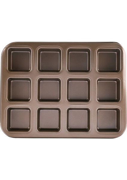 12 Bardak Kare Mini Ekmek Burger Muffin Kek Kalıbı Ev Yapışmaz Fırın Tepsisi Fırın Tepsileri Pasta Aracı (Altın) (Yurt Dışından)