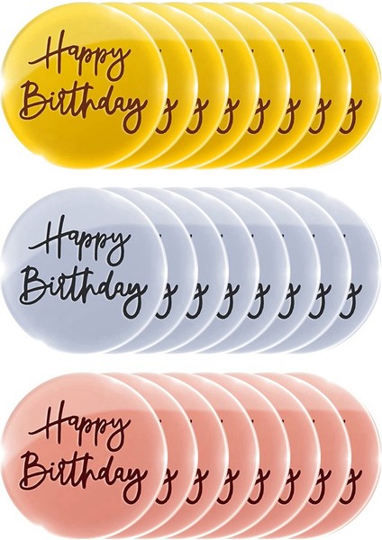 24 Adet Akrilik Kek Toppers Mutlu Doğum Günü Ayna Kek Disk Mini Yuvarlak Kazınmış Cupcake Topper Dıy Cupcake Dekorasyon (Yurt Dışından)
