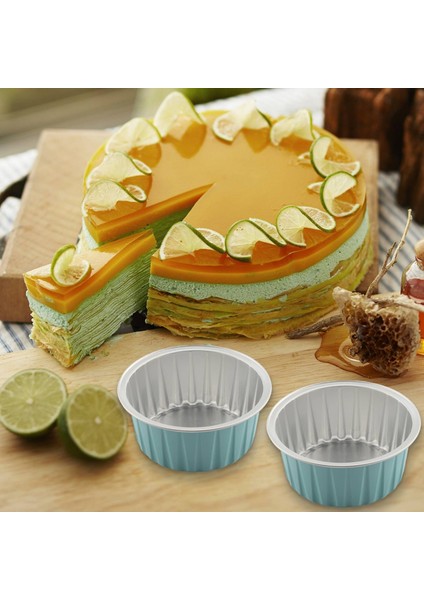 100 Adet 5 Oz 125 ml Tek Kullanımlık Kek Pişirme Bardak Muffin Gömlekleri Kapaklı Bardak Alüminyum Folyo Cupcake Pişirme Bardak-Mavi (Yurt Dışından)