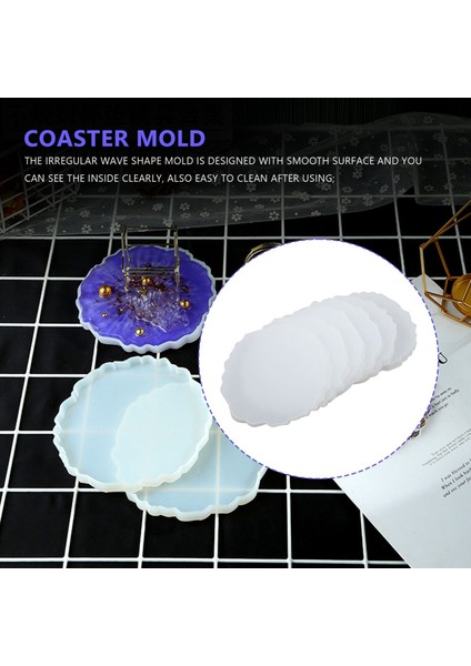 6 Adet Reçine Coaster Kalıp Silikon Geode Kalıp Düzensiz Dalga Şekli Kalıp Tepsisi Kalıp Coaster Döküm Kalıp (Yurt Dışından)