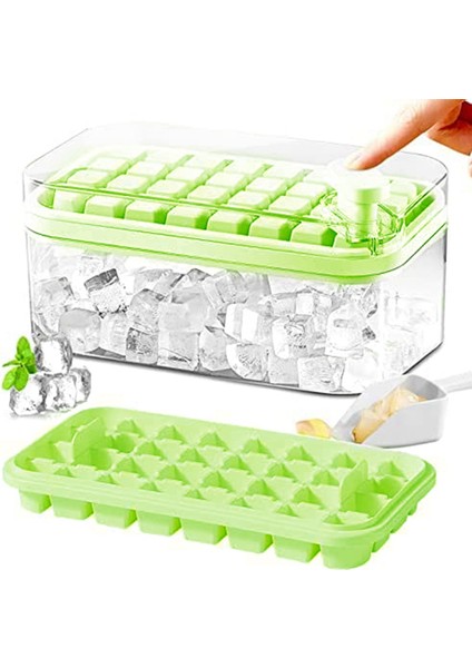 Kapaklı ve Hazneli Ice-Cube Tepsisi, Dondurucu Için Ice-Cube Tepsileri, 32 Parça Ice-Cube Kalıbı (Yeşil) (Yurt Dışından)
