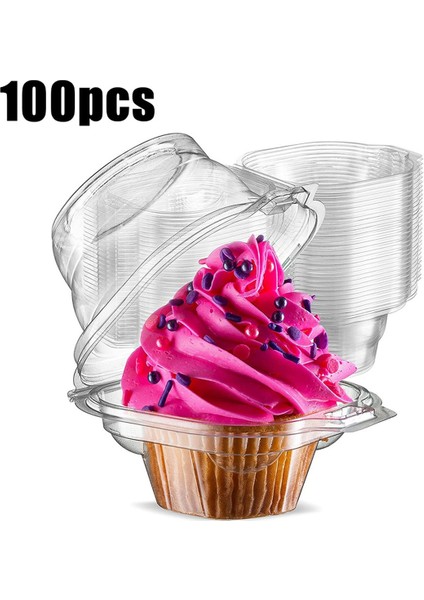 Bireysel Cupcake Kapları, 100 Adet Şeffaf Cupcake Kutuları, Kapaklı Cupcake Tutucular, Tek Bölmeli Muffin Taşıyıcı (Yurt Dışından)