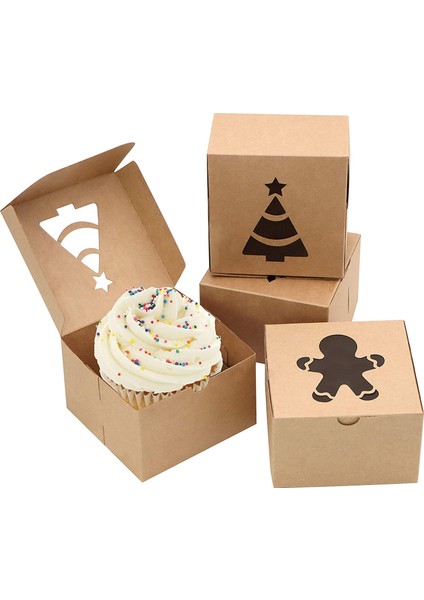 30 Kraft Karton Ekmek Kurabiye Kutuları Set 4X4X2.5INCH Noel Cupcakes, Brownie, Donuts Için Otomatik Açılır Pencere (Yurt Dışından)