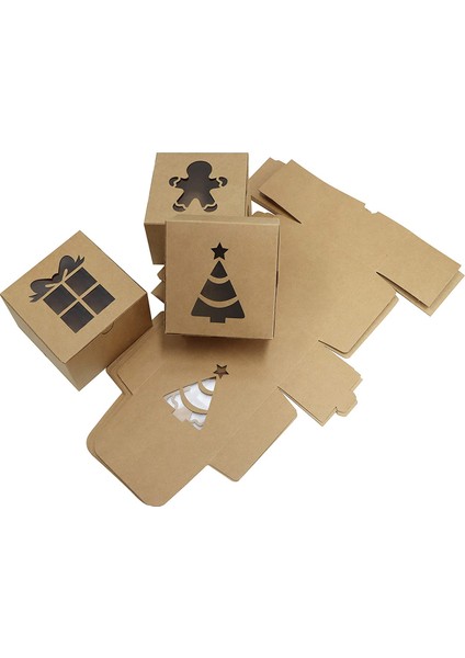 30 Kraft Karton Ekmek Kurabiye Kutuları Set 4X4X2.5INCH Noel Cupcakes, Brownie, Donuts Için Otomatik Açılır Pencere (Yurt Dışından)