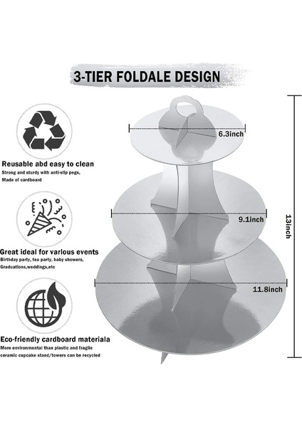 24 Cupcakes Için Cupcake Standı 3 Katmanlı Yuvarlak Karton Cupcake Kulesi Doğum Günü Bebek Gelin Duş Parti Malzemeleri Gümüş (Yurt Dışından)