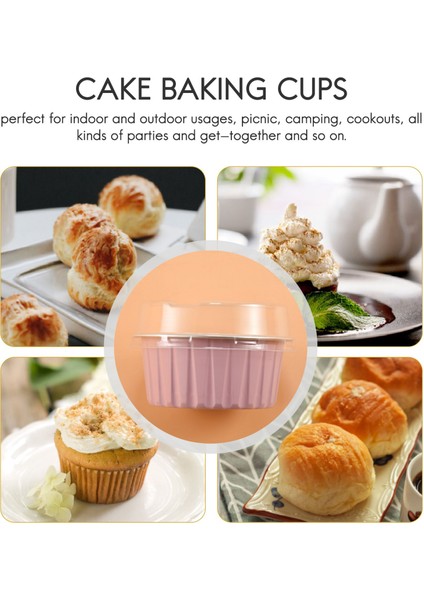 100 Adet 5 Oz 125 ml Tek Kullanımlık Kek Pişirme Bardak Muffin Gömlekleri Kapaklı Bardak Alüminyum Folyo Cupcake Pişirme Bardak-Pembe (Yurt Dışından) modelleri