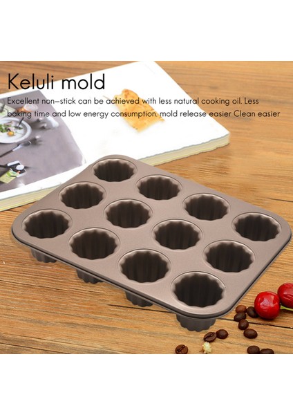 Canele Kalıp Kek Tavası, 12 Gözlü Yapışmaz Cannele Muffin Bakeware Fırın Pişirme Için Cupcake Tavası (Şampanya Altın) (Yurt Dışından) indirimleri