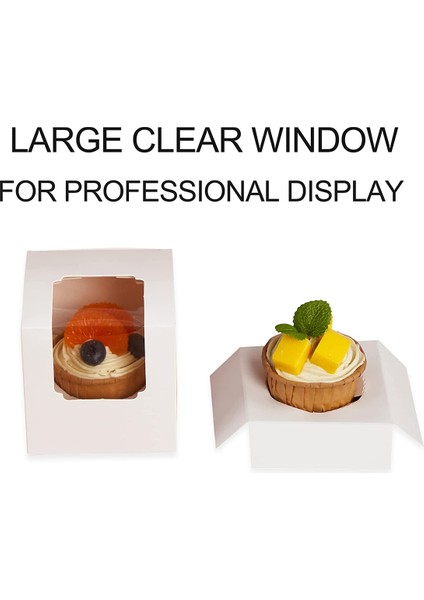 100 Adet Beyaz Cupcake Kutusu Bireysel Insert, Küçük Tek Favor Pasta Ikram Kutuları Şeffaf Pencereli (Yurt Dışından)