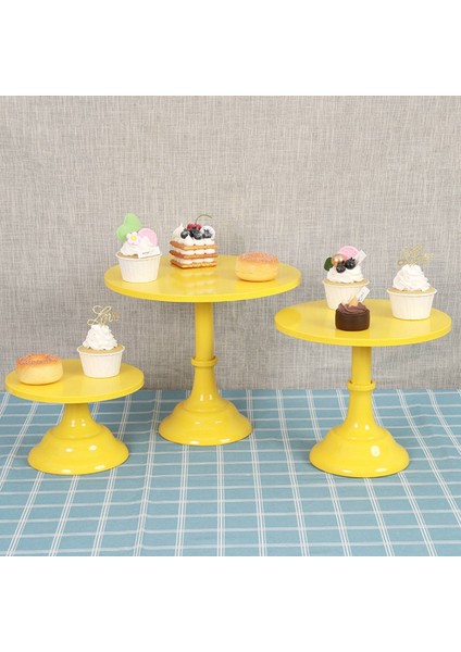 Metal Demir Kek Standı Yuvarlak Kaide Tatlı Tutucu Cupcake Vitrin Doğum Günü Düğün Partisi Için Bakeware (Sarı S) (Yurt Dışından)