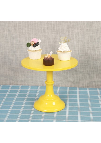 Metal Demir Kek Standı Yuvarlak Kaide Tatlı Tutucu Cupcake Vitrin Doğum Günü Düğün Partisi Için Bakeware (Sarı S) (Yurt Dışından)