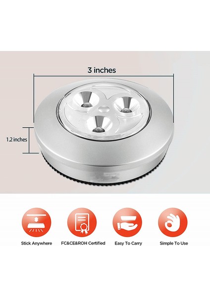 5 Paket LED -Powered Kablosuz Gece Musluk Basın Lambası Koridor Mutfak Yatak Odası Banyo Dolapları Dolapları Için Stick-On Push Güvenli Işıklar, Gümüş (Yurt Dışından) indirimleri