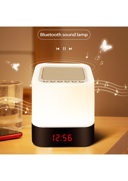 Bluetooth Hoparlörlü Iletişim Başucu Lambası, Taşınabilir Kablosuz Bluetooth Hoparlör, Çalar Saat, Kontak Kontrollü Gece Lambası (Yurt Dışından)