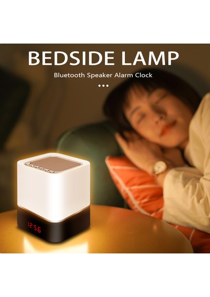 Bluetooth Hoparlörlü Iletişim Başucu Lambası, Taşınabilir Kablosuz Bluetooth Hoparlör, Çalar Saat, Kontak Kontrollü Gece Lambası (Yurt Dışından)