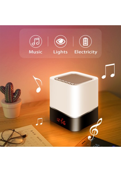 Bluetooth Hoparlörlü Iletişim Başucu Lambası, Taşınabilir Kablosuz Bluetooth Hoparlör, Çalar Saat, Kontak Kontrollü Gece Lambası (Yurt Dışından)
