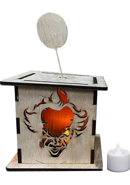 El Yapımı Cadılar Bayramı Fener Süslemeleri, LED Mumlu Ahşap Korku Fener Lambası, Komik Dekoratif Işıklar B Tarzı (Yurt Dışından)