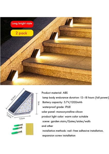 LED Güneş Enerjili Merdiven Işık Su Geçirmez Güneş Peyzaj Işık Açık Avlu Duvar Lambası Için Sıcak Işık Sabit Işık 2 Adet (Yurt Dışından)