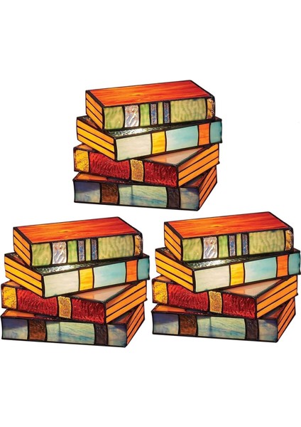 3 Adet Vitray Yığılmış Kitap Lambası, Yığılmış Kitap Cam Lambası, Vintage El Işi Cam Komidin Masası Kitap Lambaları (Yurt Dışından)