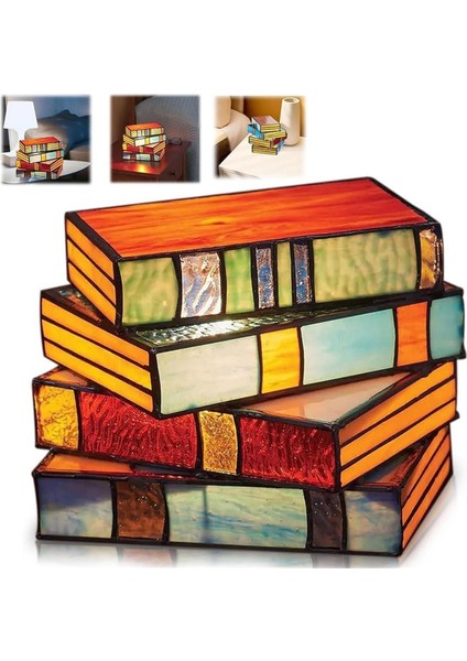 3 Adet Vitray Yığılmış Kitap Lambası, Yığılmış Kitap Cam Lambası, Vintage El Işi Cam Komidin Masası Kitap Lambaları (Yurt Dışından) fiyatları