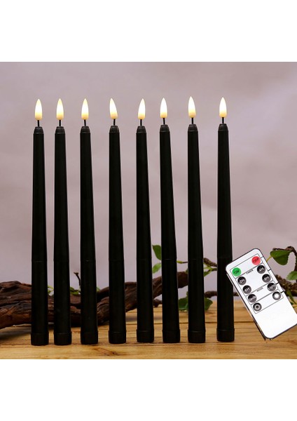 6 Adet Alevsiz Siyah Konik Mumlar 10 Tuşlu Uzaktan Zamanlayıcı ile Titreşen, Kumandalı LED Şamdanlar Pencere Mumları (Yurt Dışından) modelleri