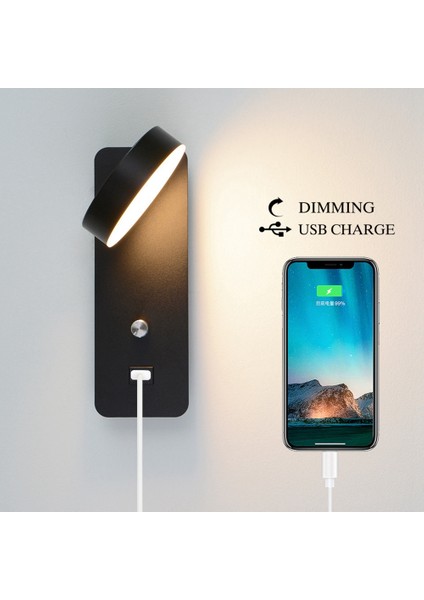 Kapalı LED Duvar Lambaları 9W Karartma Duvar Lambası USB Şarjlı Yatak Odası Oturma Odası Iskandinav Modern Başucu Duvar Aydınlatma-Siyah (Yurt Dışından) fiyatları