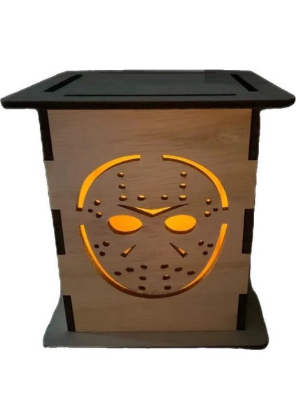 El Yapımı Cadılar Bayramı Fener Süslemeleri, LED Mumlu Ahşap Korku Fener Lambası, Komik Dekoratif Işıklar F Tarzı (Yurt Dışından)
