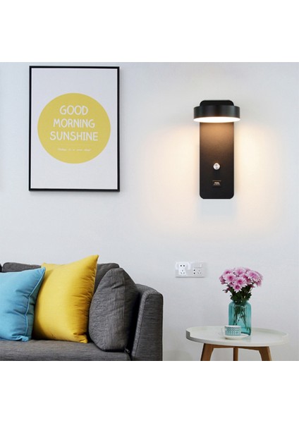 Kapalı LED Duvar Lambaları 9W Karartma Duvar Lambası USB Şarjlı Yatak Odası Oturma Odası Iskandinav Modern Başucu Duvar Aydınlatma-Siyah (Yurt Dışından) fırsatları