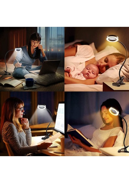 48 LED Masa Lambası Klipsi, 5x Büyüteç Işık ile 360° Ayarlanabilir 3 Modlu LED Masa Lambası Yatak Masası Çalışması Için El Sanatları-1pc (Yurt Dışından)