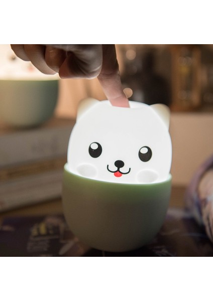 Çay Fincanı Köpek Gece Lambası Sevimli Hayvan Karikatür USB Şarj Edilebilir Yavru Silikon Gece Lambası Sevimli Evcil Köpek Başucu Işık (Yurt Dışından)