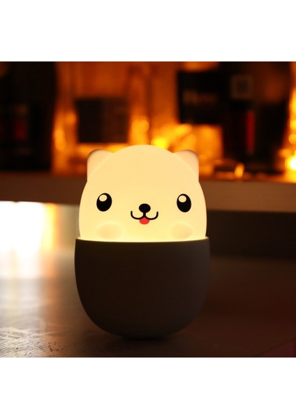 Çay Fincanı Köpek Gece Lambası Sevimli Hayvan Karikatür USB Şarj Edilebilir Yavru Silikon Gece Lambası Sevimli Evcil Köpek Başucu Işık (Yurt Dışından)