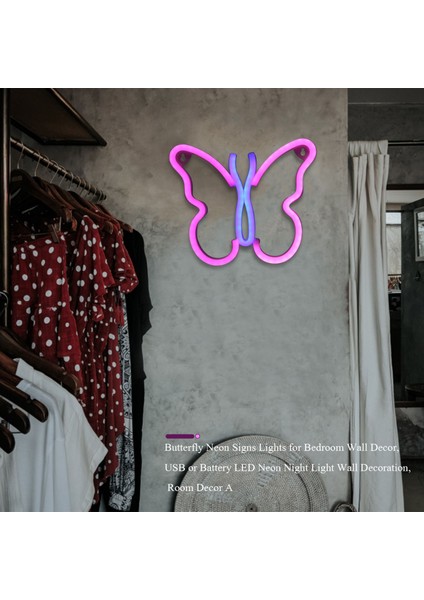 Kelebek Neon Tabelalar Yatak Odası Duvar Dekoru Için Işıklar, USB Veya LED Neon Gece Lambası Duvar Dekorasyonu, Oda Dekoru A (Yurt Dışından) indirimleri
