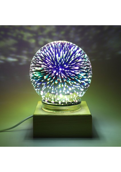 Ahşap Renkli 3D Işık Projektör Topu 3D Lamba USB Güç Kaynağı Yatak Odası Başucu Gece Lambası Parti Yıldız Atmosfer Gece Lambası Masa Lambası (Yurt Dışından)