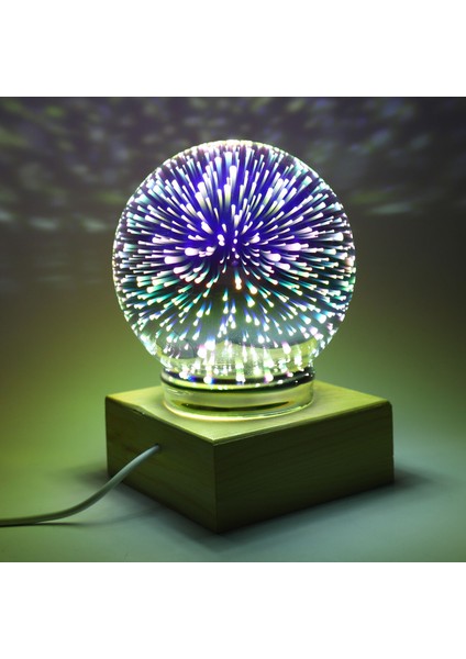 Ahşap Renkli 3D Işık Projektör Topu 3D Lamba USB Güç Kaynağı Yatak Odası Başucu Gece Lambası Parti Yıldız Atmosfer Gece Lambası Masa Lambası (Yurt Dışından)