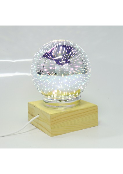 Ahşap Renkli 3D Işık Projektör Topu 3D Lamba USB Güç Kaynağı Yatak Odası Başucu Gece Lambası Parti Yıldız Atmosfer Gece Lambası Masa Lambası (Yurt Dışından)